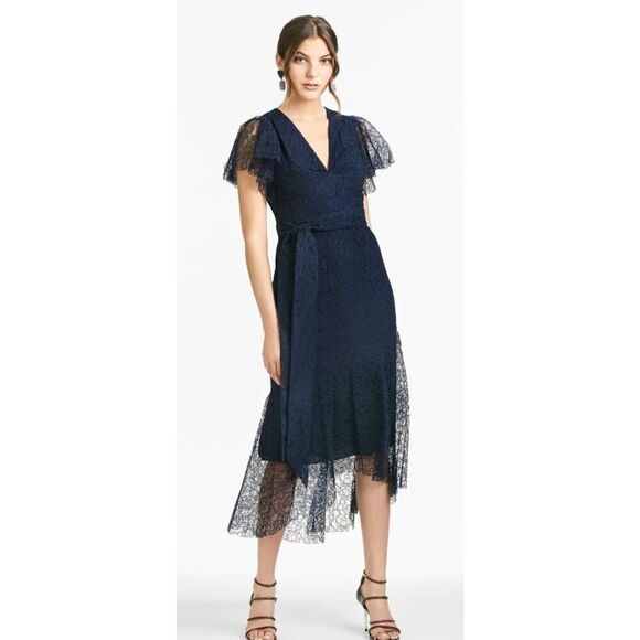 Sachin & Babi  "Estella Dress W/ Floral Lace Overlay in Navy Blue NWT Size 2 - Picture 1 of 7